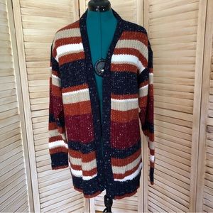 UpWest Knit Open Cardigan in Red, Blue, and White Stripes